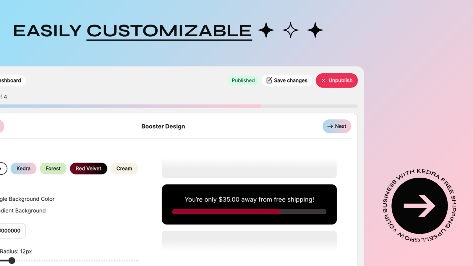 Free shipping bar in Shopify admin panel