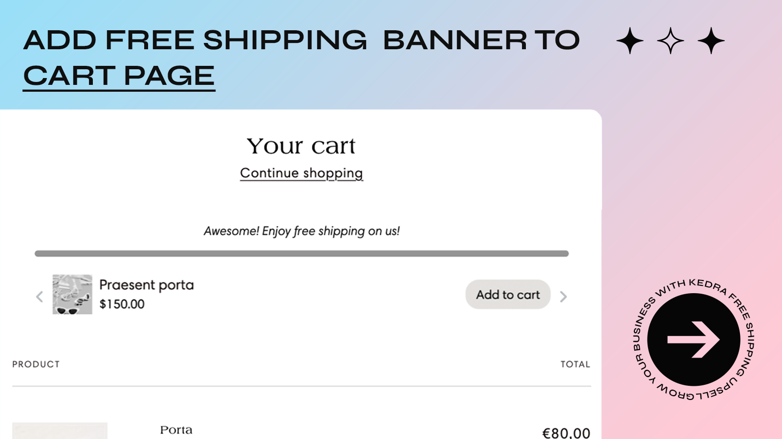 Free shipping banner in cart page