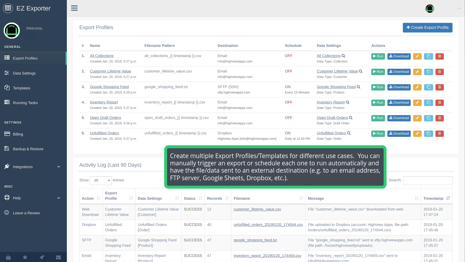 EZ Exporter ‑ Data Exports Screenshot