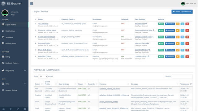 Export profiles.