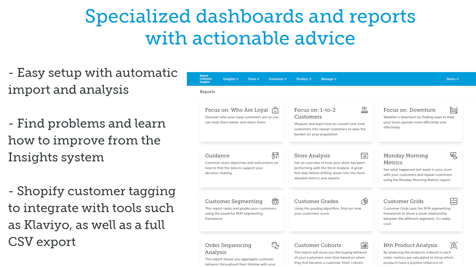 Repeat Customer Insights systeem, rapporten en dashboards