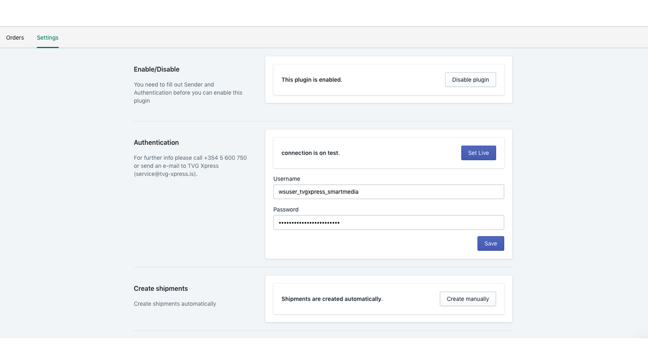 Página de configuración