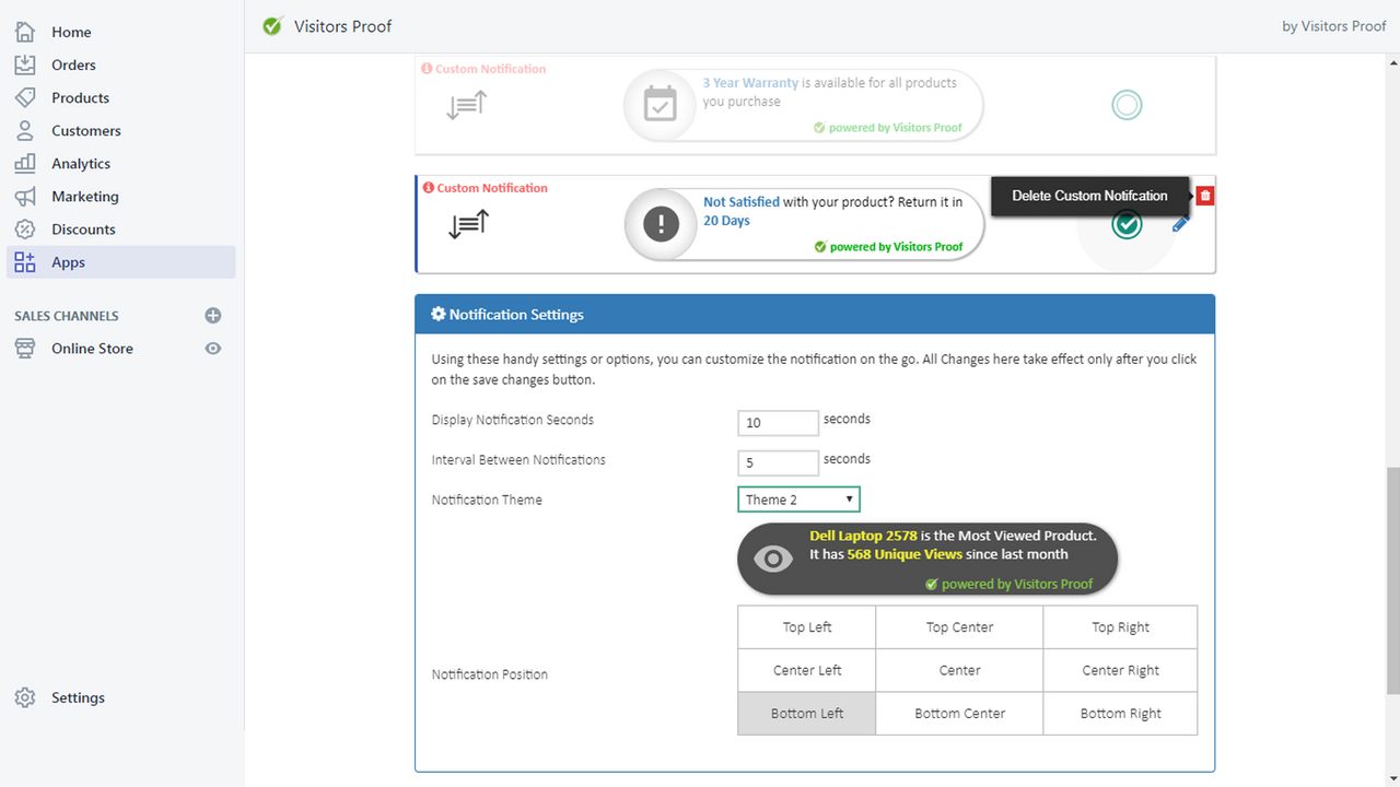 Paramètres de Notification de Visitorsproof