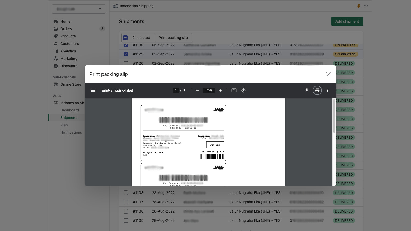 Print shipping label