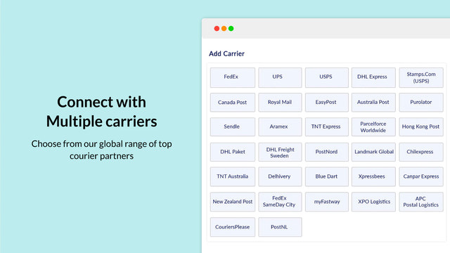 Connectez votre transporteur d'expédition préféré et expédiez sans effort.