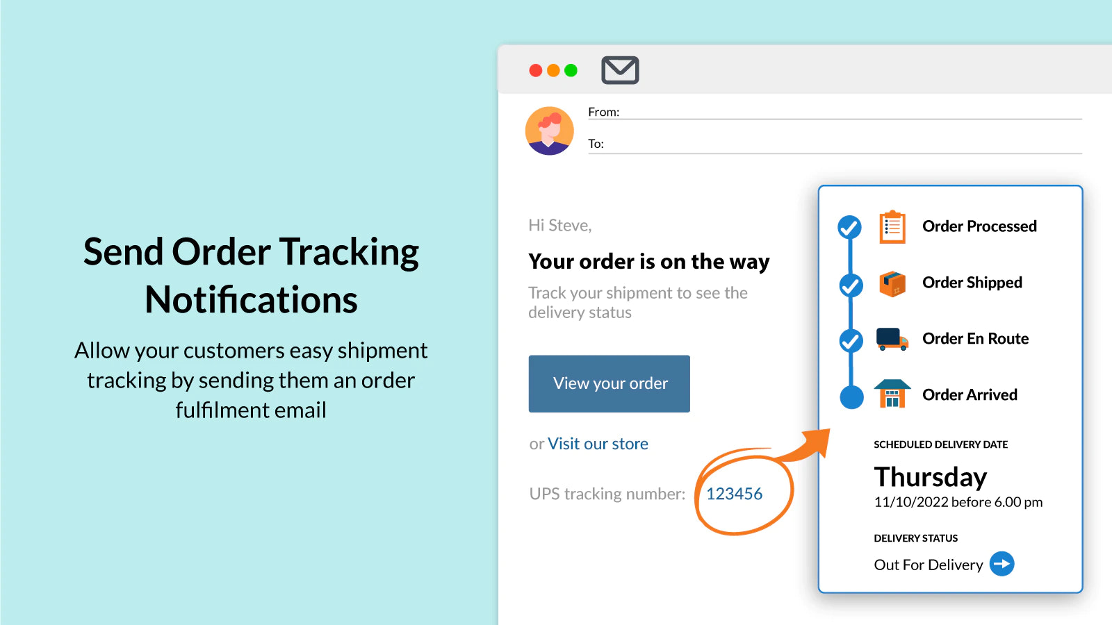 Send live tracking notifications to your customers via email
