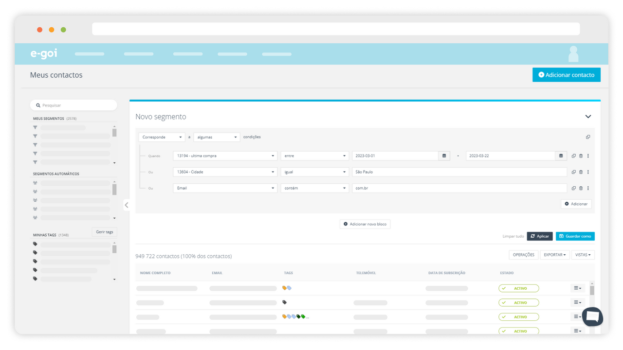 Liste de contacts et segments