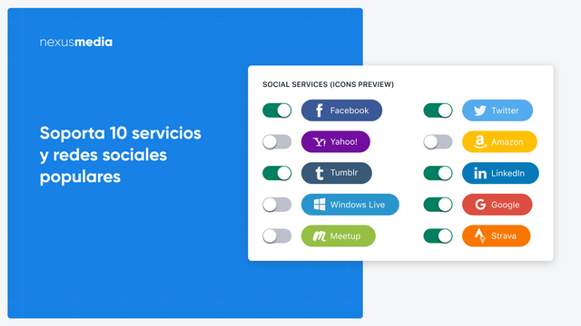 Soporta 10 servicios y redes sociales populares