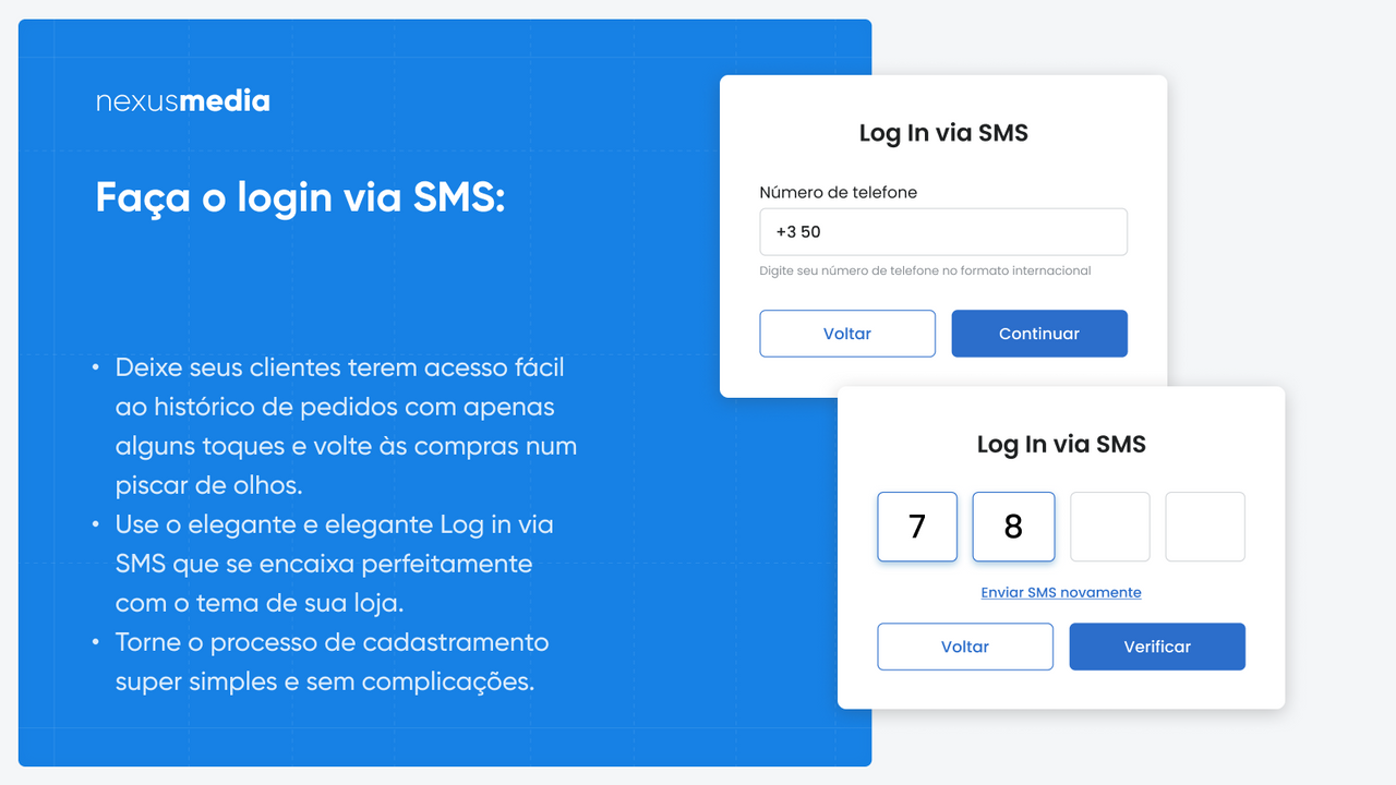 Adicionar login OTP via SMS & login social com FB