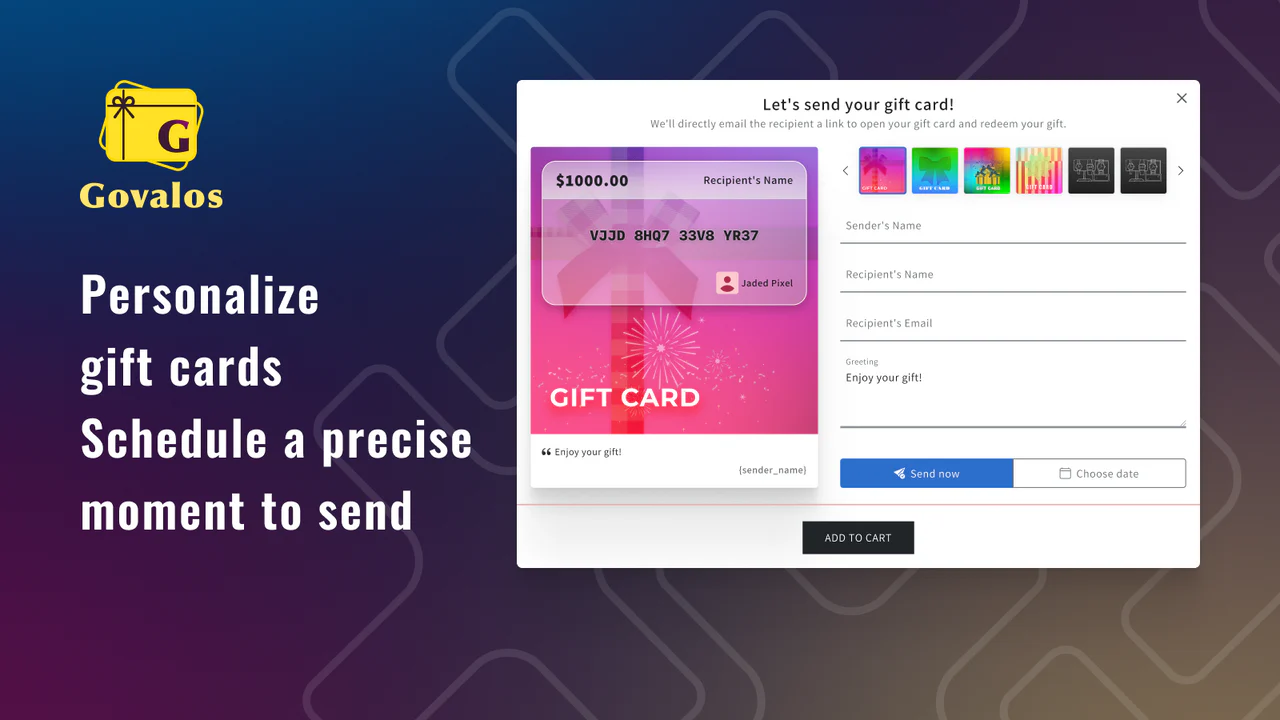 Personalize gift cards. Schedule a precise moment to send