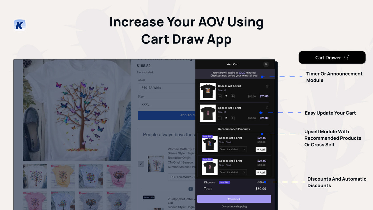 My mini cart‑Cart Drawer - Customised Floating or Dropdown cart,Cart  Drawer,Slide Cart