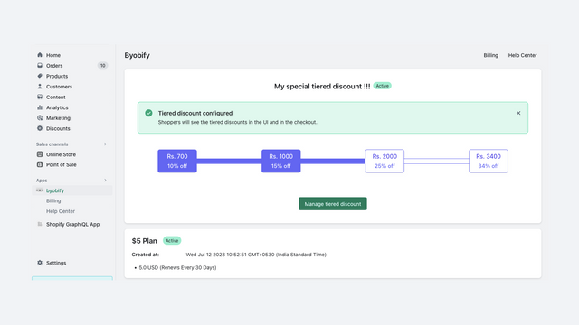 Manage tiered discounts