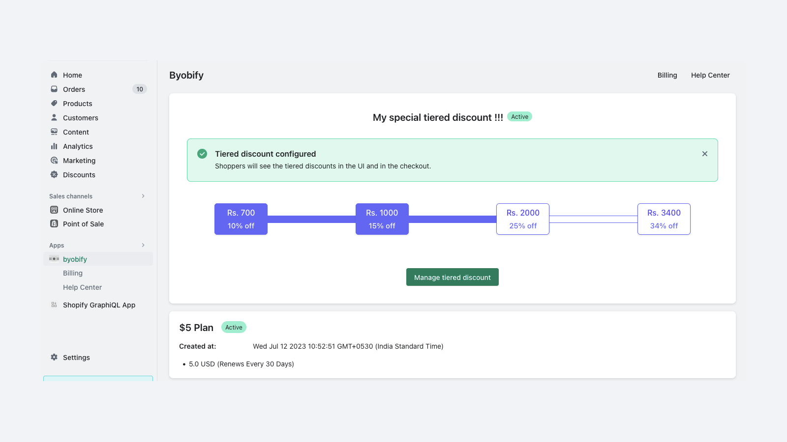 Manage tiered discounts