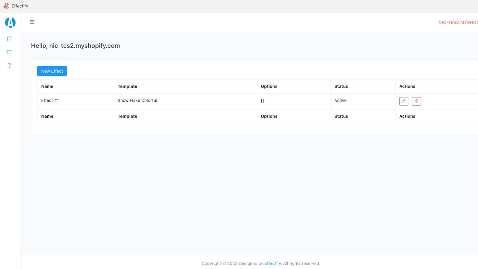 Simple effect management page