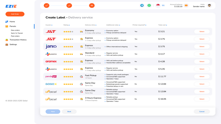 EZIE Shipping Optimizer Screenshot