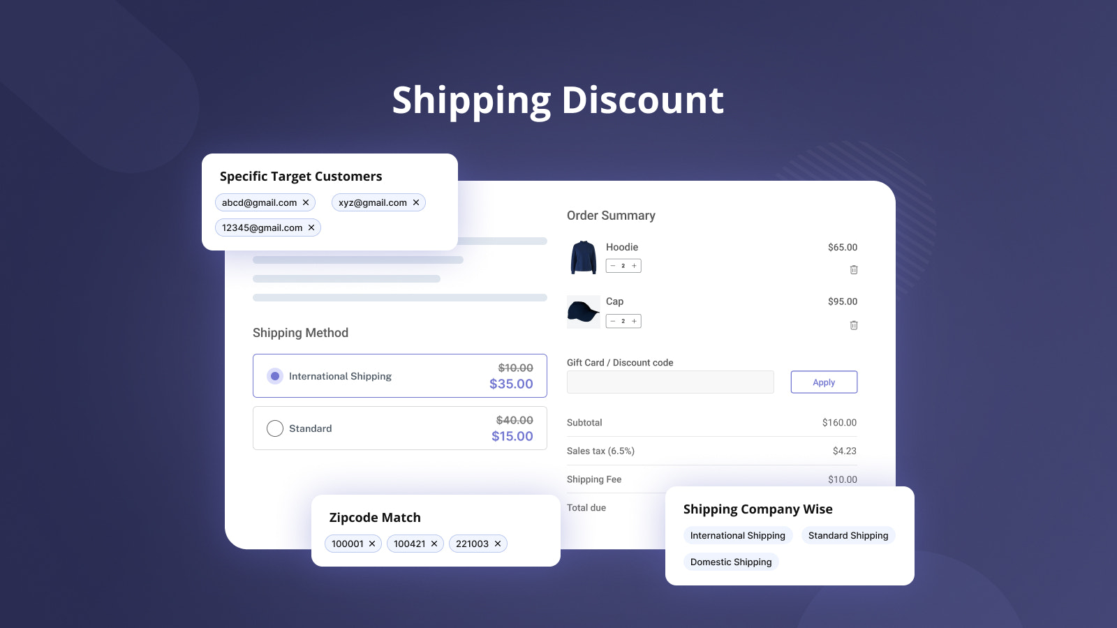 Shipping discount with zip code, customer, wholesaler and geo