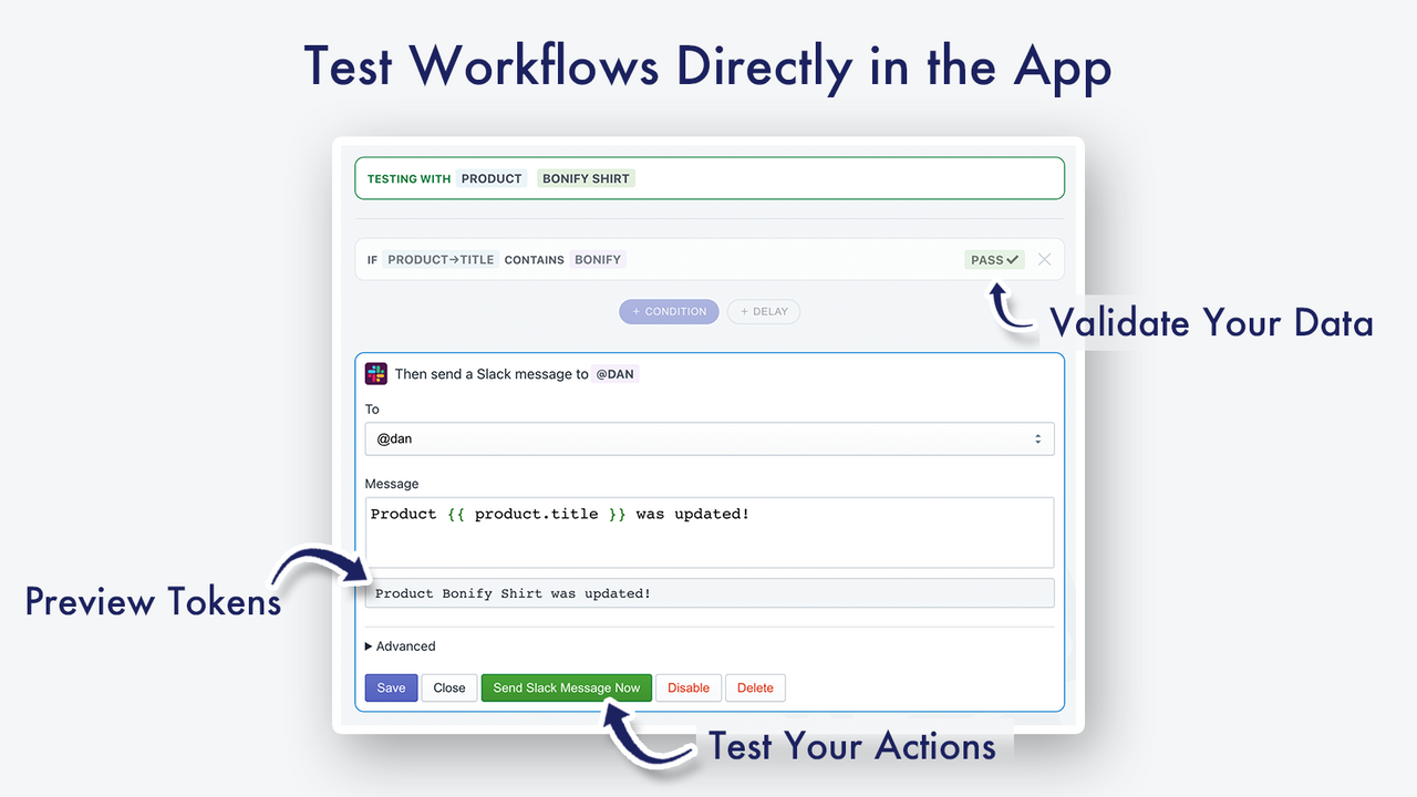 Testez vos flux de travail directement depuis l'application