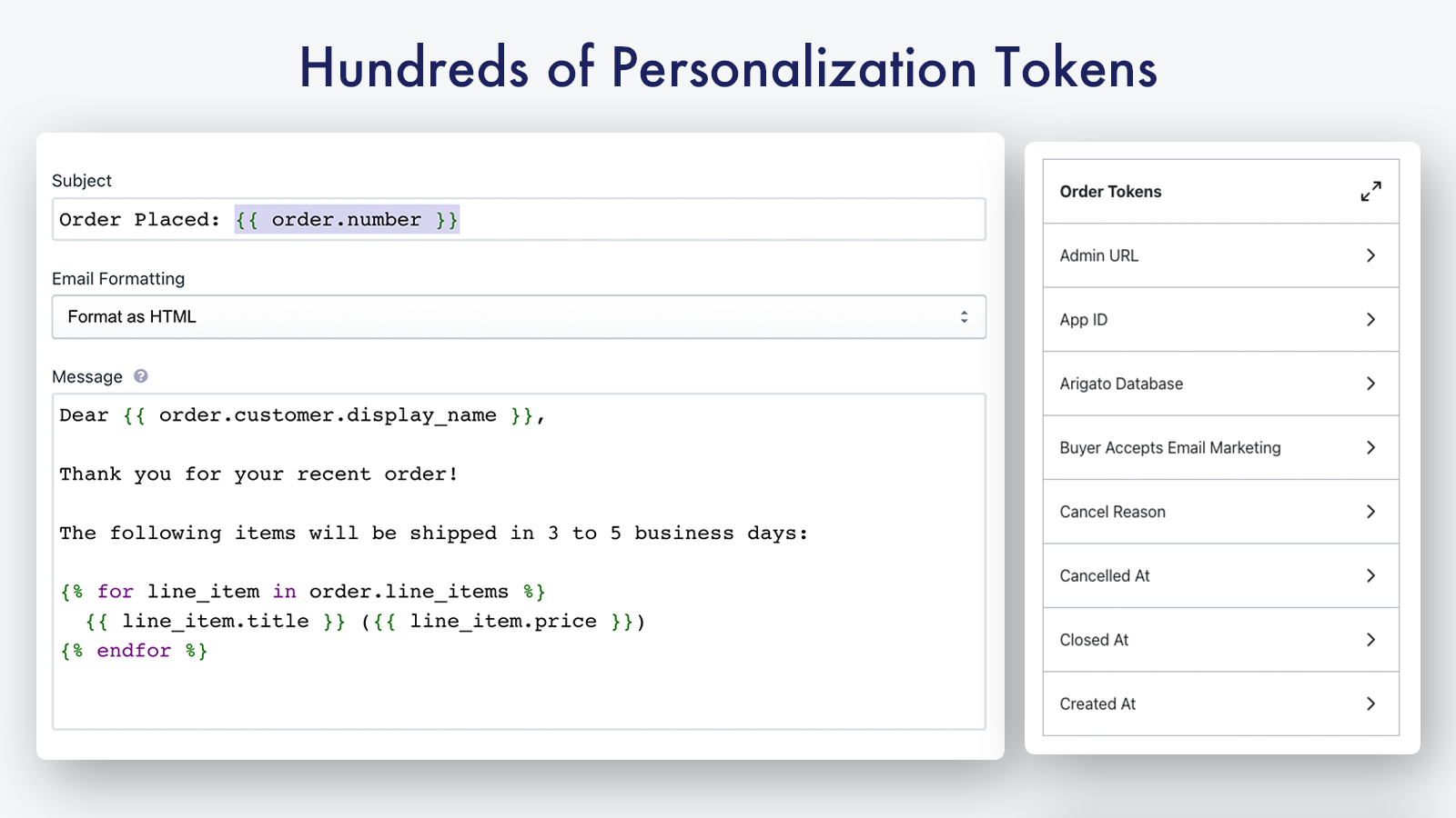 Hundreds of personalization tokens