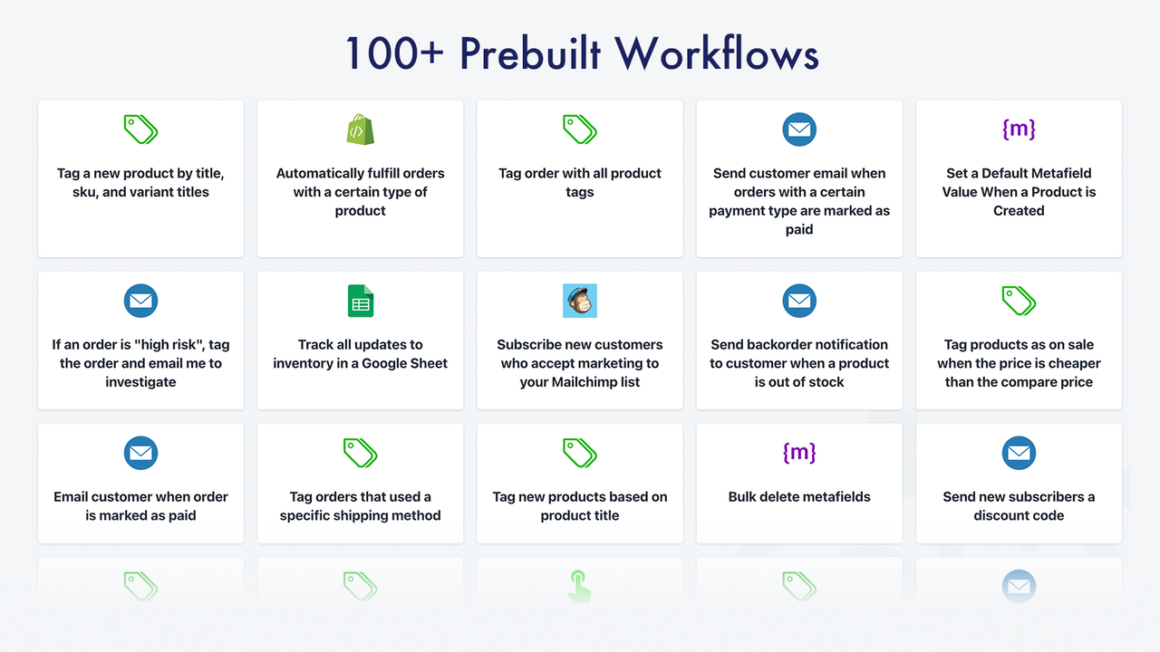 Plus de 100 flux de travail préconstruits