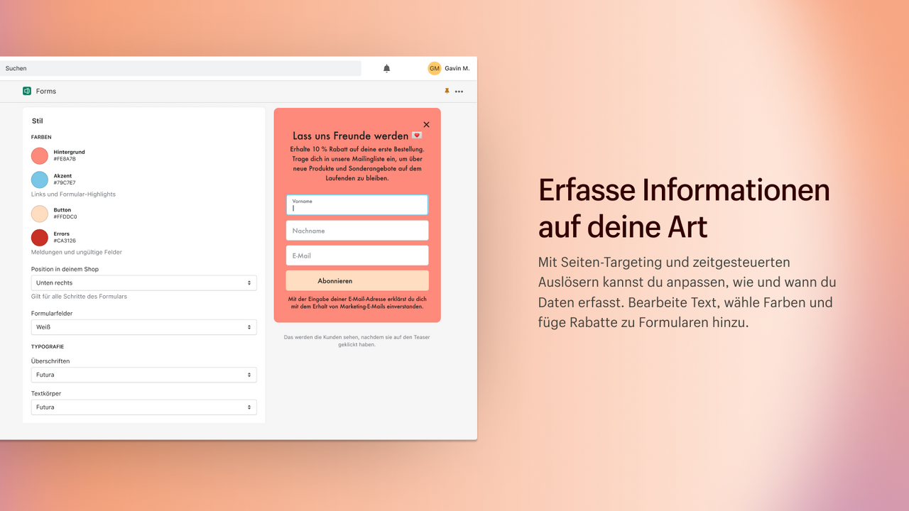 Formularfarben und -text im Einklang mit deiner Marke gestalten