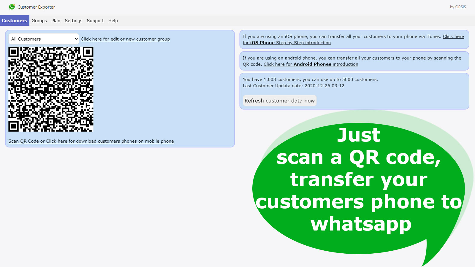 Solo escanea un código QR, transfiere el teléfono de tus clientes a whatsapp