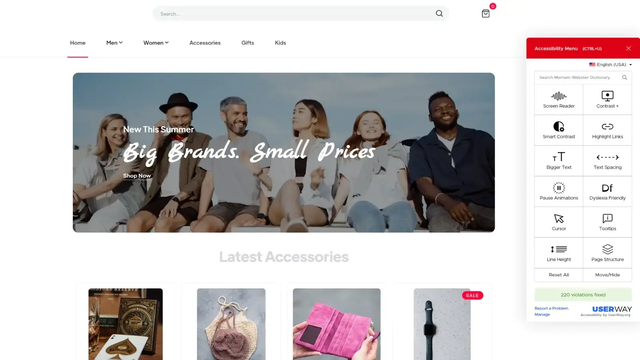 UserWay AI Accessibility Widget live on a website