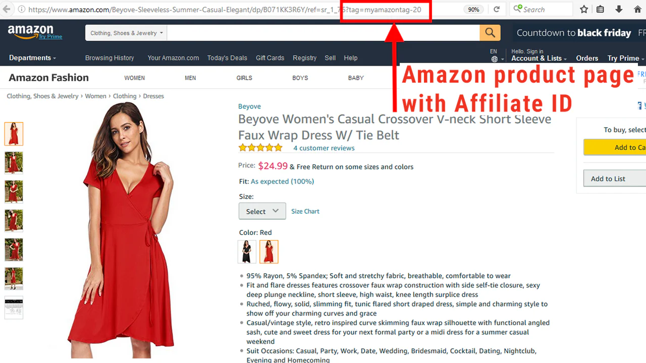 Amazon-pagina met Affiliate ID