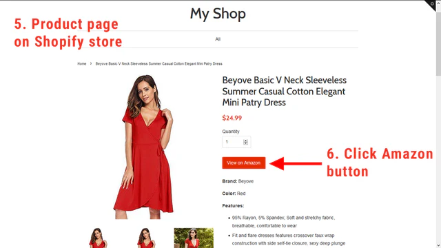 Product page on Shopify with Amazon button