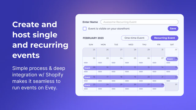 Eventos individuales o recurrentes en Shopify