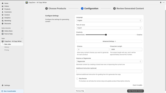 Configurez les préférences de génération