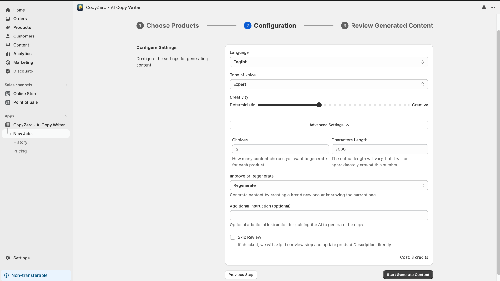 Configure generation preferences