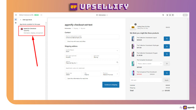 Añade UPsell Checkout Extension a tu página de checkout
