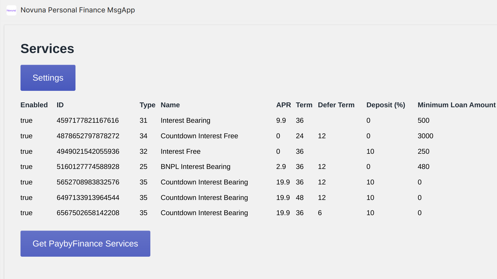 Services and Setting in admin section