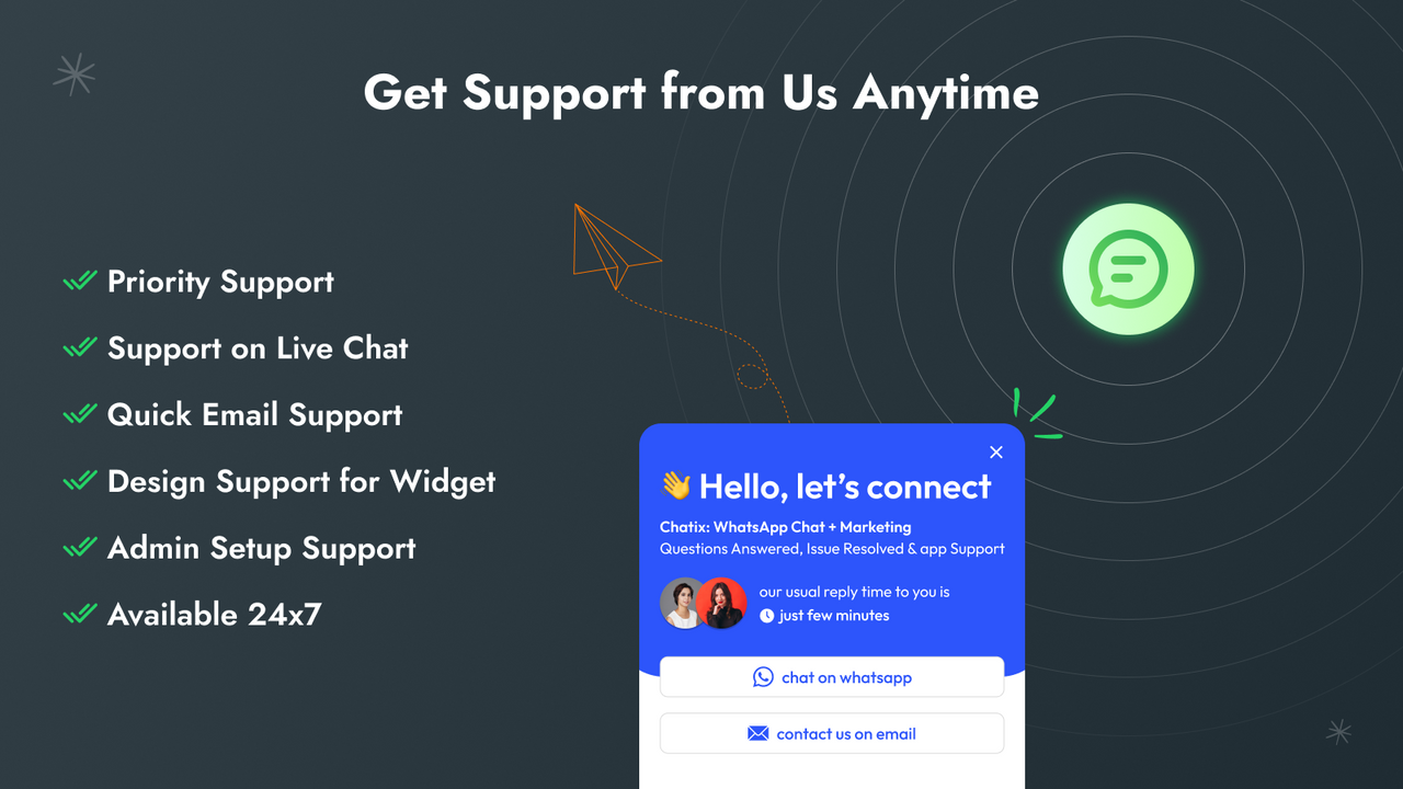 instatant support via chat and email