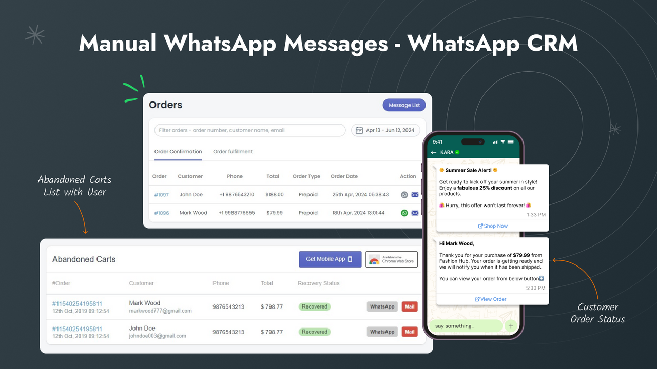 mensagens manuais do whatsapp para recuperação de checkouts abandonados e pedido