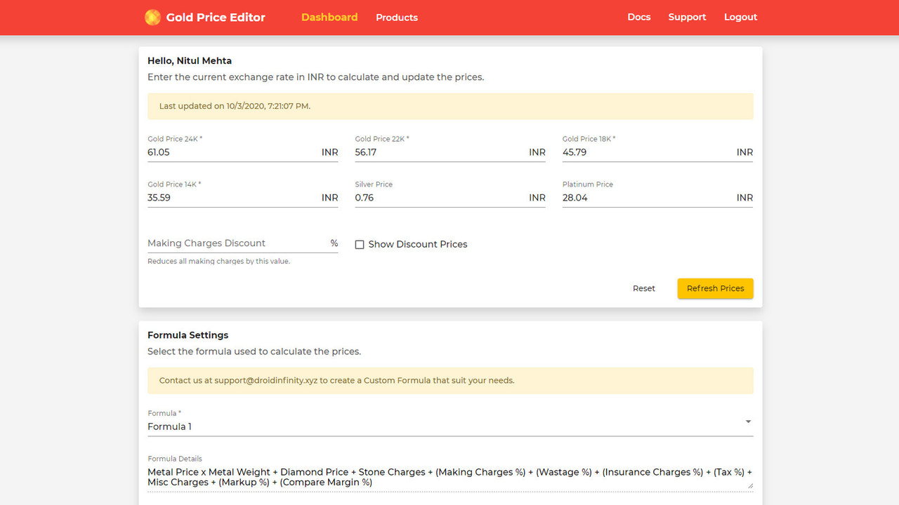 Live Gold Price Editor | Dashboard