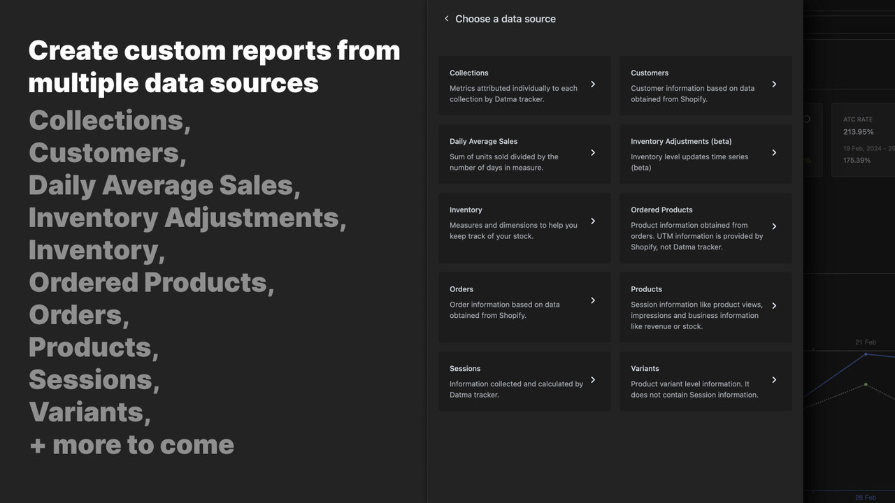 Várias fontes de dados para relatórios personalizados