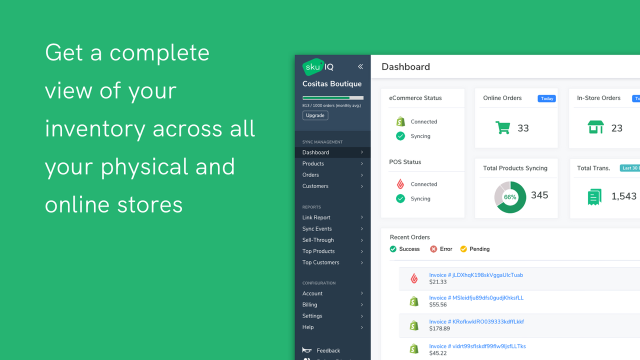 Screen view of SKU IQ Dashboard page