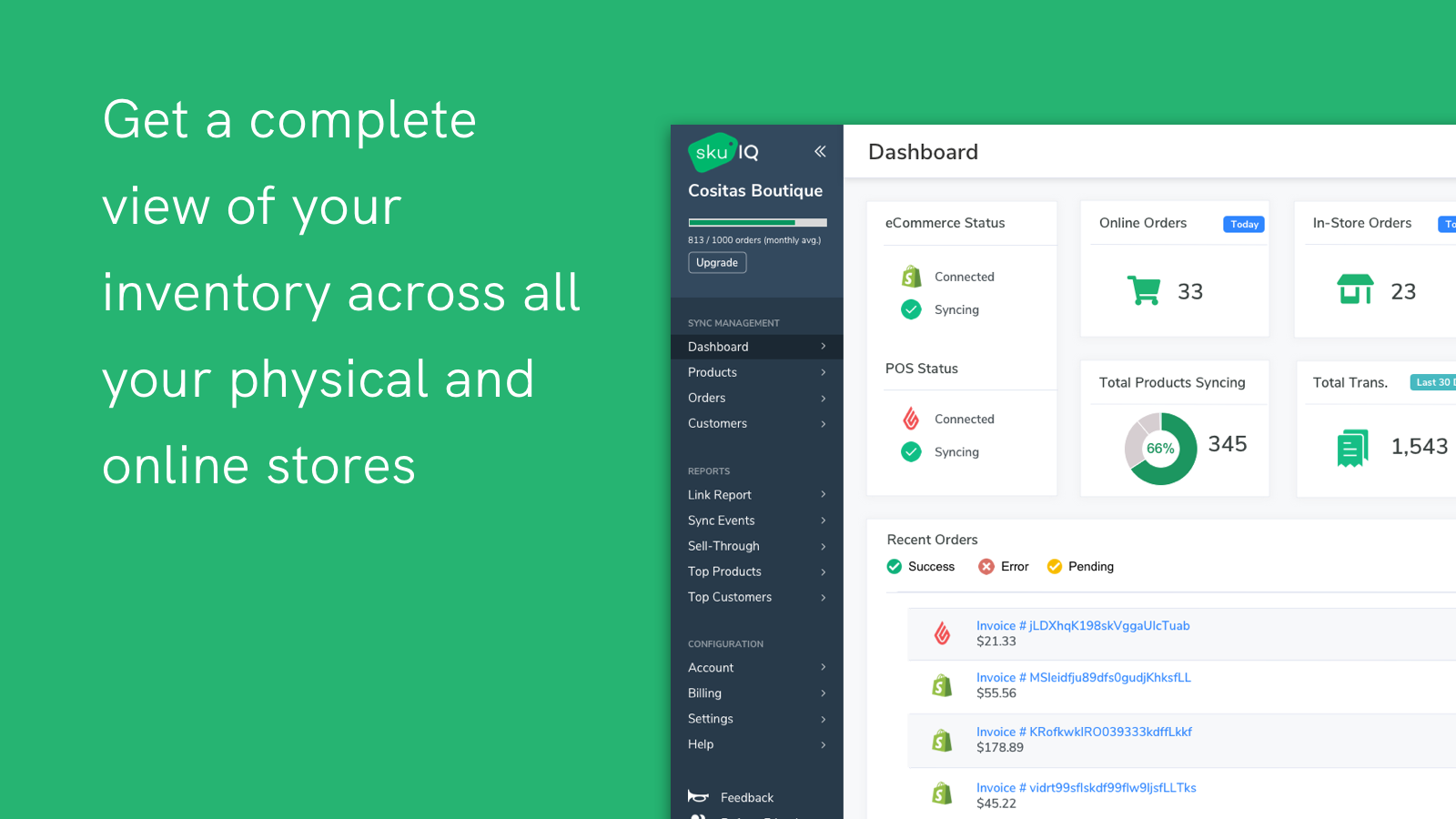 Skærmvisning af SKU IQ Dashboard side