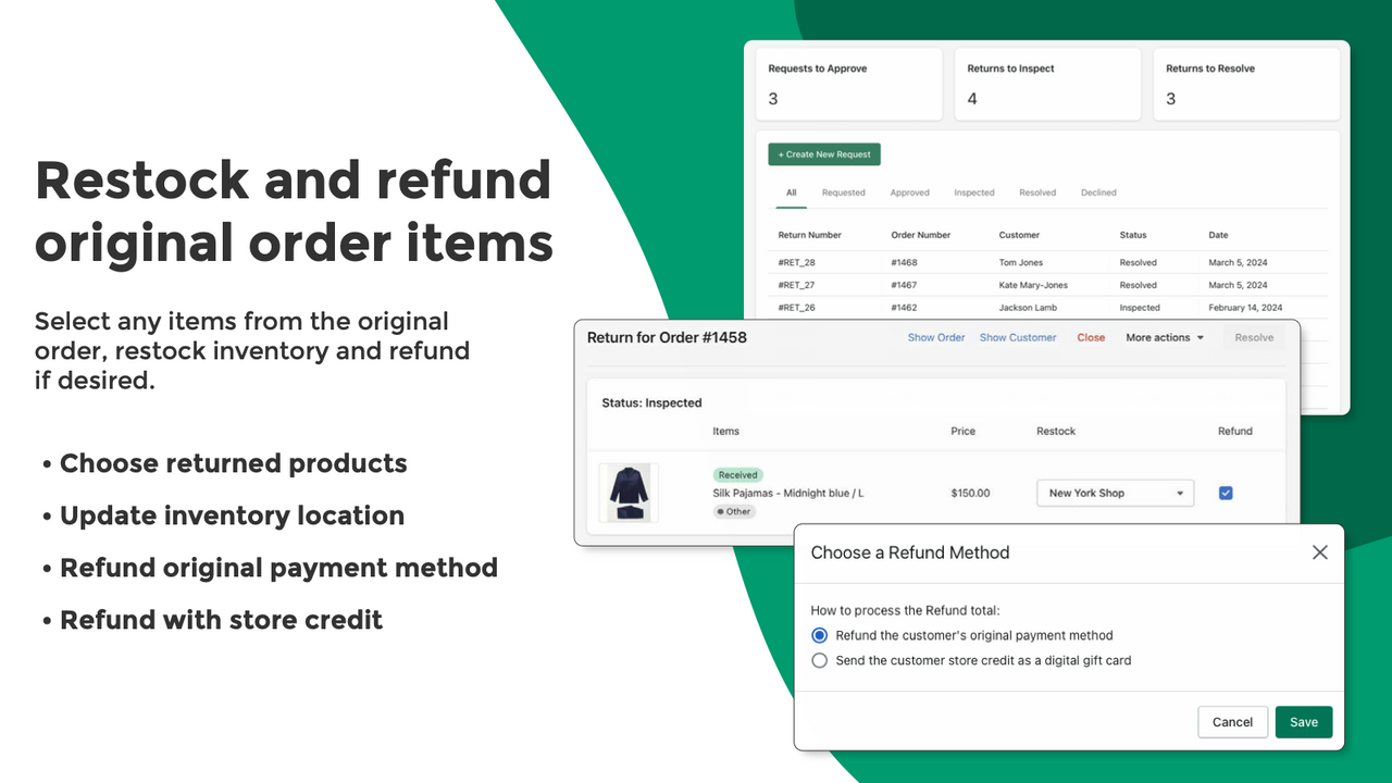 Restock and Refund Original Order items