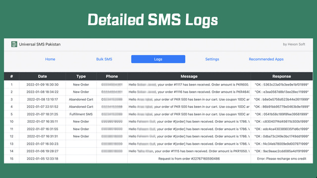 Registros de SMS