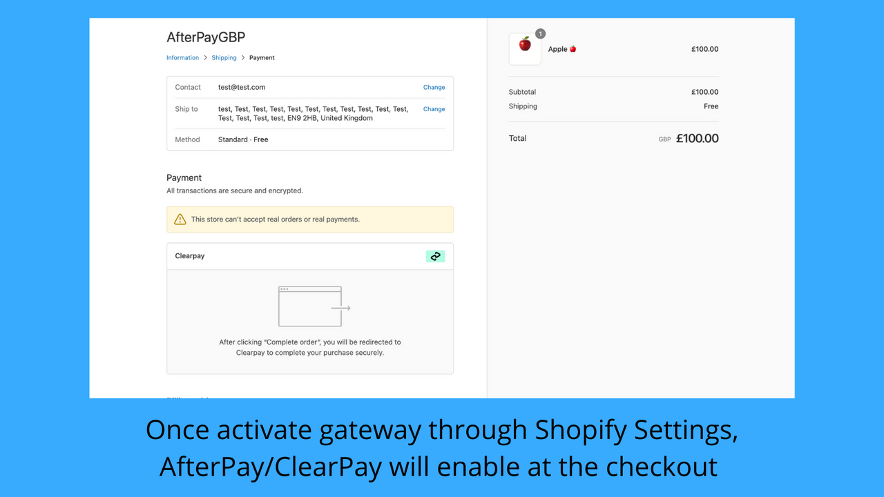 Habilite AfterPay/ClearPay no checkout. 