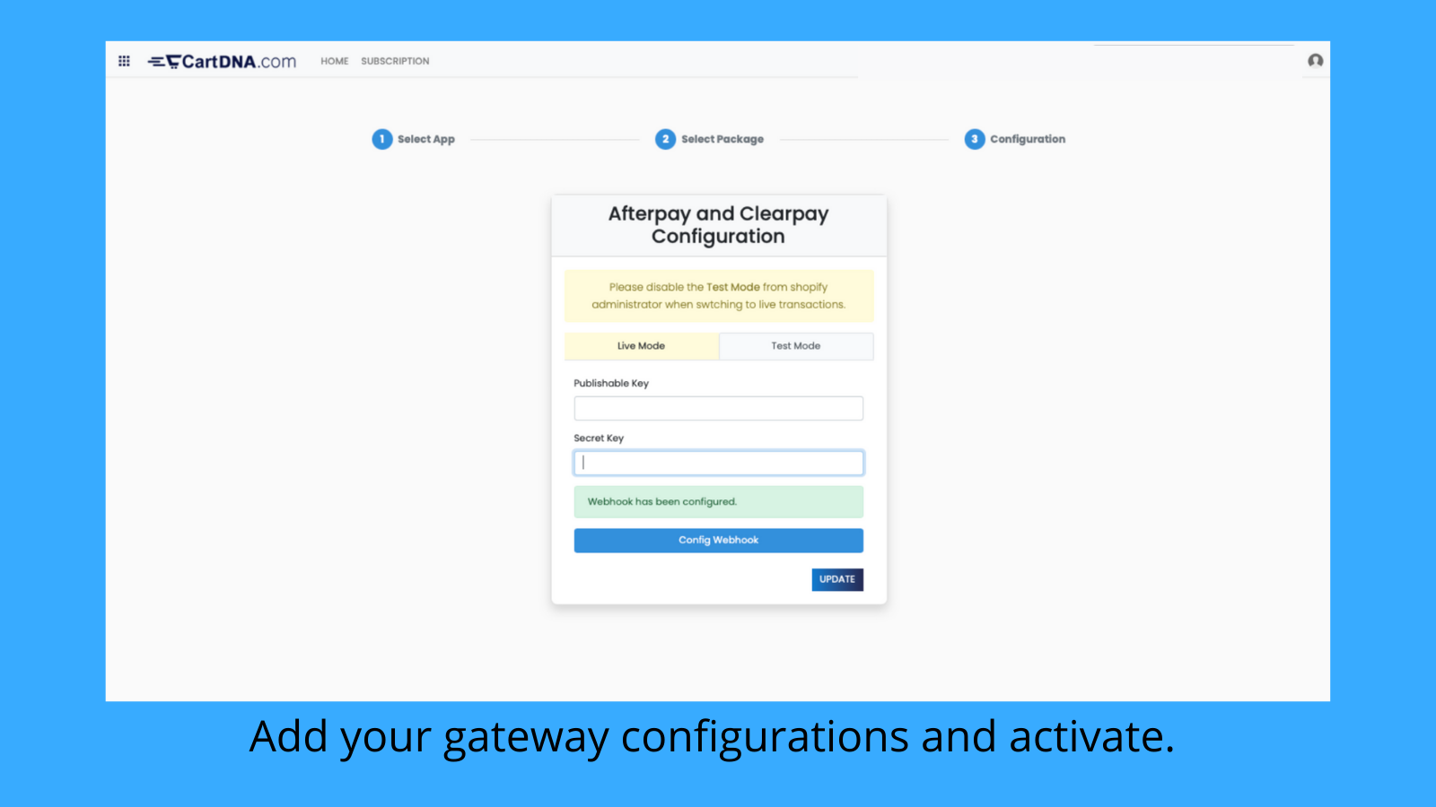 Fügen Sie Ihre Gateway-Konfigurationen hinzu und aktivieren Sie diese.