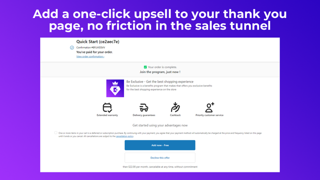 Voeg een one-click upsell toe aan uw bedankpagina, geen wrijving in th