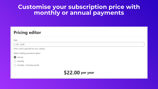Passen Sie Ihren Abonnementpreis mit monatlicher oder jährlicher Zahlung an