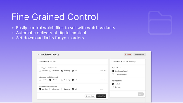 proporcionar un control detallado para entregar archivos con sus productos