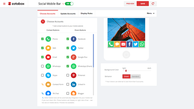 Configuraciones de la Barra Móvil Social