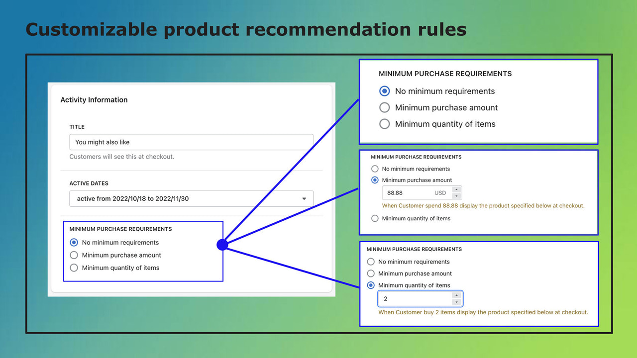 Reglas personalizadas de recomendación de productos