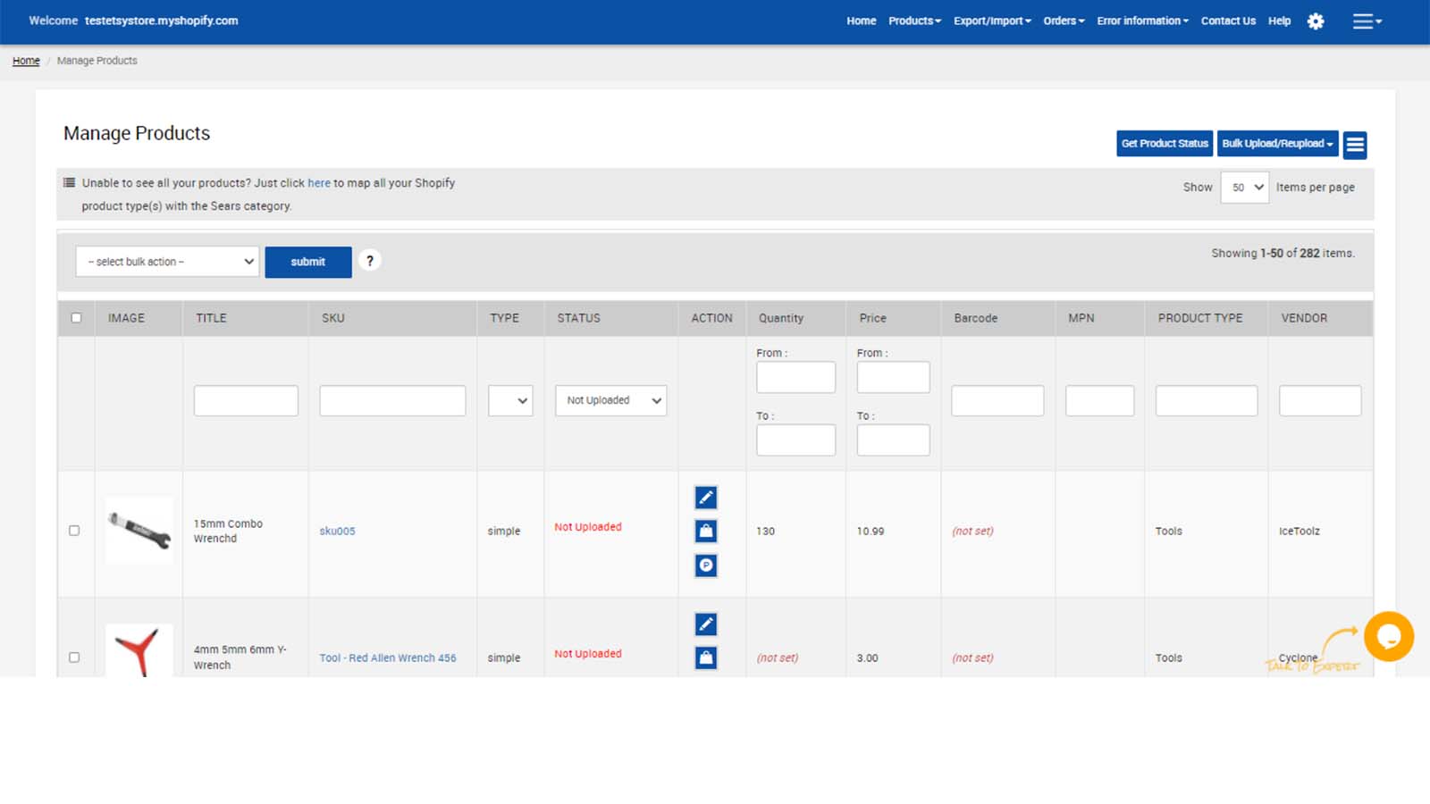 Product listing grid