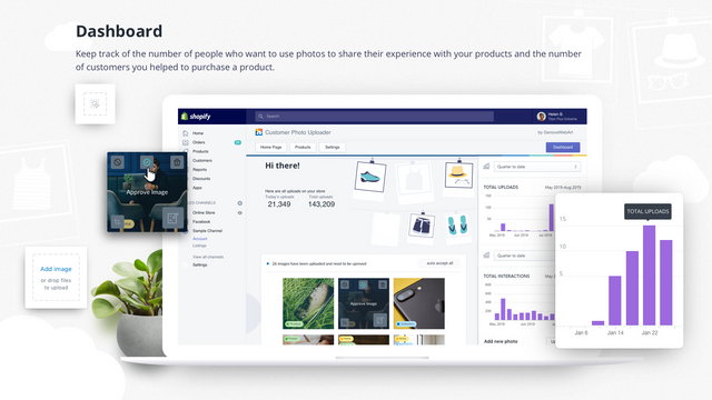 Shopify-appen Customer Photo Uploader Dashboard-sida